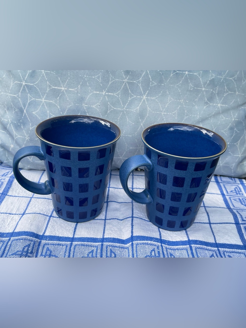 Denby Reflex Grandmug Blue Check Mugs - Set of 2